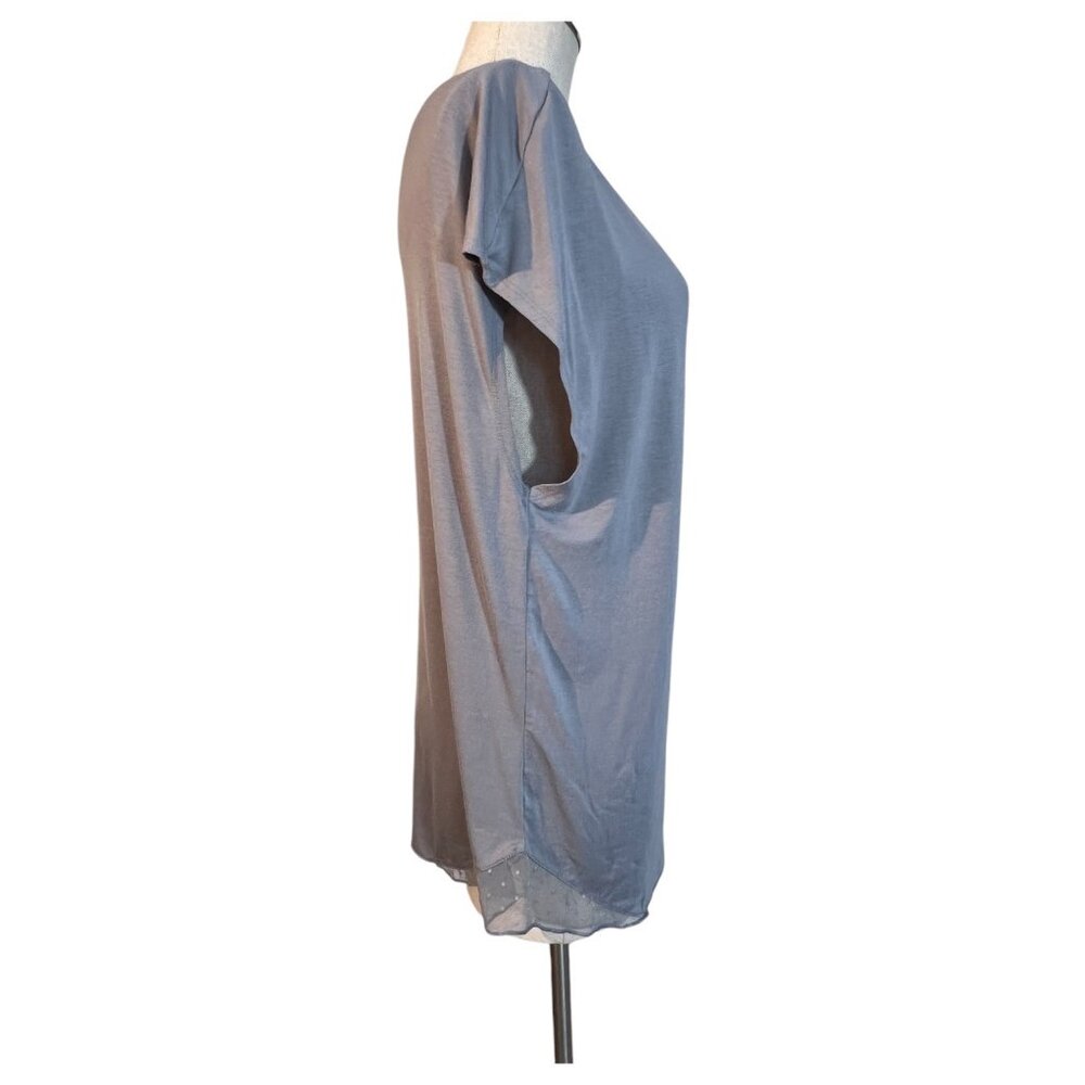 Victorias Secret Gray Sheer Polka V Neck Top Womens M Polka Dot Lace Trim - Picture 3 of 7